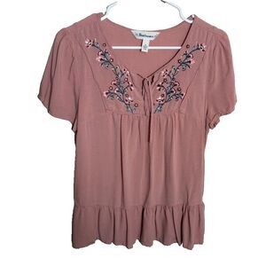 Tantrums Blouse Women's Medium V-Neck Short Sleeve Embroidered Tiered Top